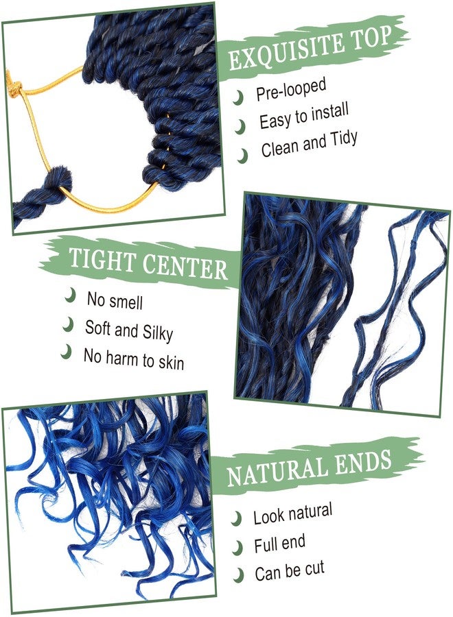 Eerya 8 Packs Boho Box Braids Crochet Hair for Black Women 10 Inch Pre-looped Bohemian Blue Crochet Goddess Box Braids With Curly Ends Synthetic Crochet Hair Extensions (10 inch, Tblue) - Image 4
